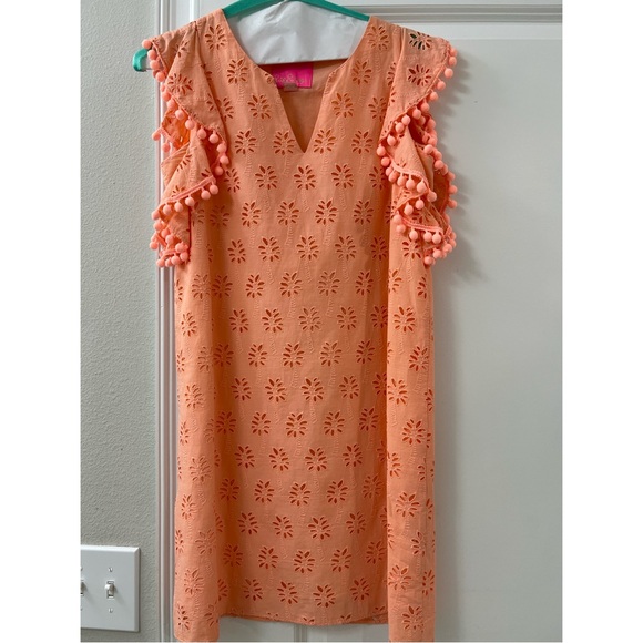 NWOT LILLY PULITZER Astara Peach Eyelet Palm Tree Dress, Size: XXS - Picture 6 of 11